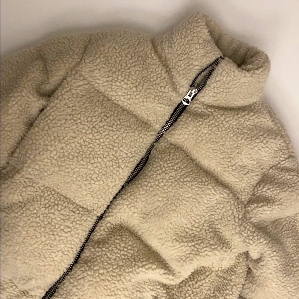 ASOS borg puffer sherpa jacket in beige ecru